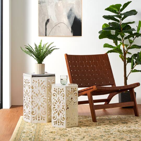 Glitzhome® Floral Motif Hexagonal Garden Stool Set